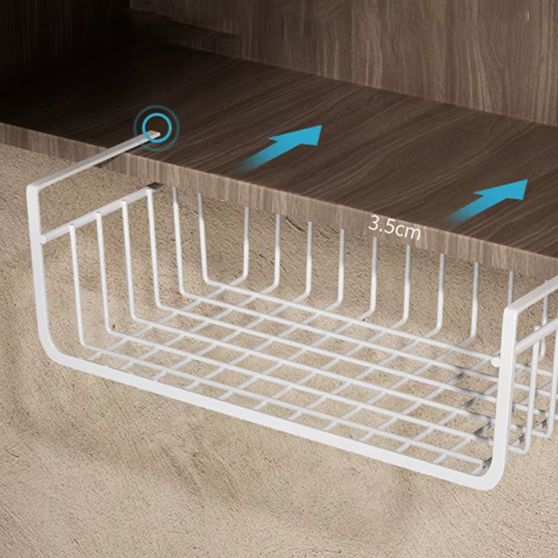 Panier de rangement suspendu sous étagère