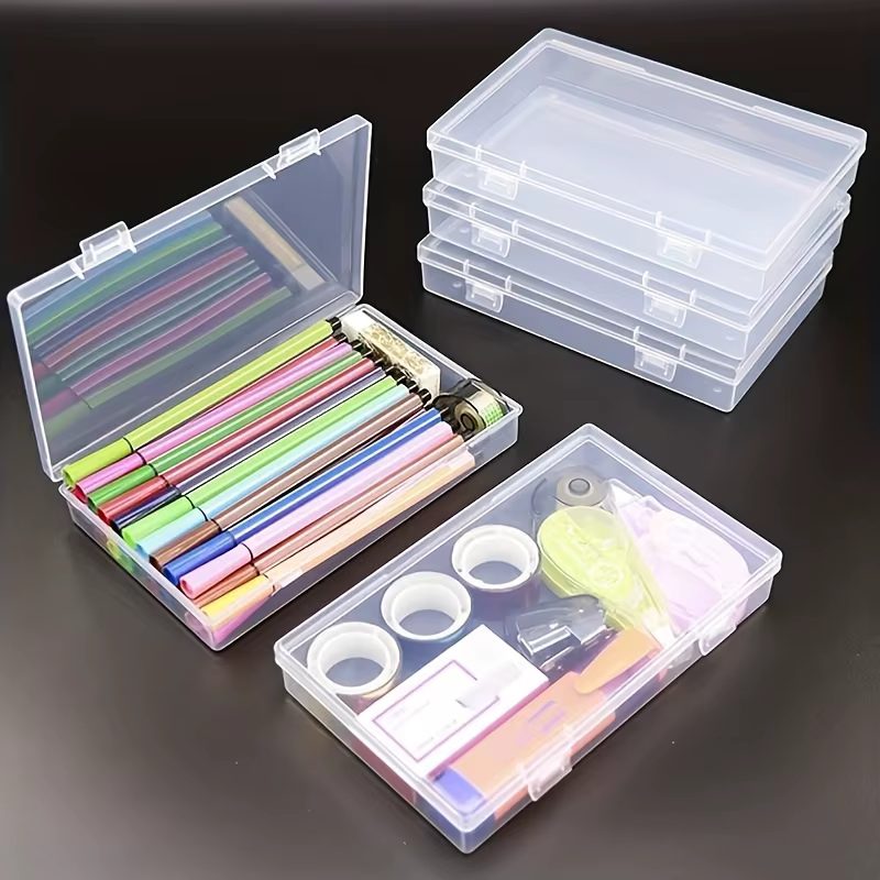 3 boîtes de rangement transparentes : organiseurs rectangulaires transparents pour fournitures de maison et de bureau - Essentiels pour la rentrée scolaire