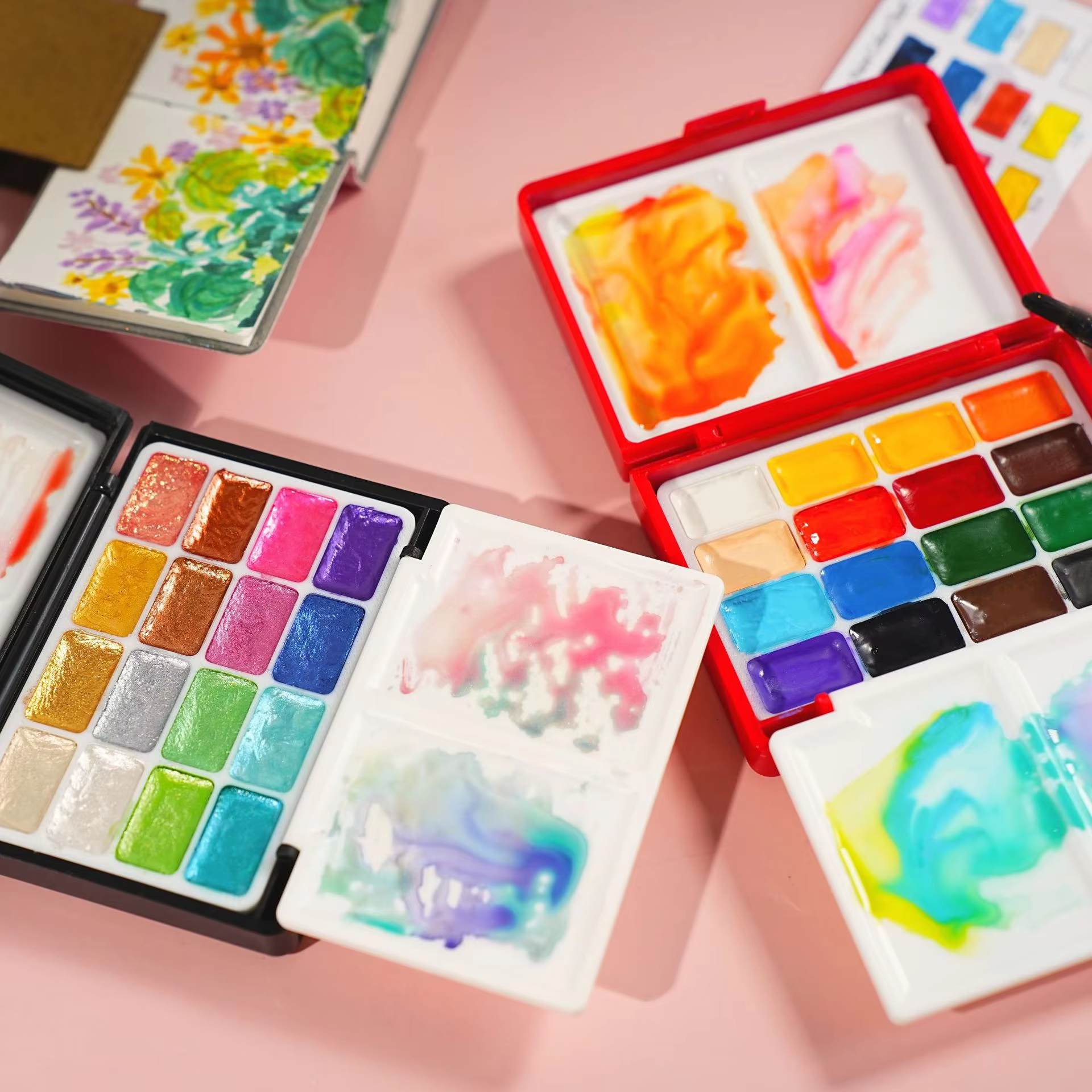 Kit de peinture à l'aquarelle solide professionnel de 32 couleurs, 0,5 ml, boîte pliable portable, outils de peinture pour artistes débutants et professionnels
