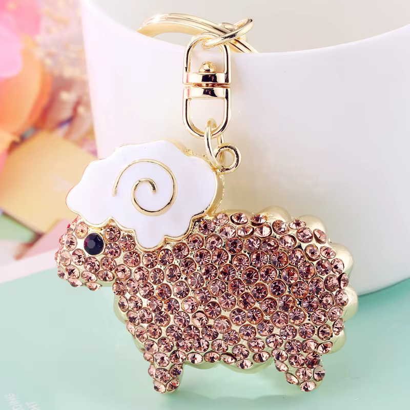 Porte-clés mouton en strass blancs