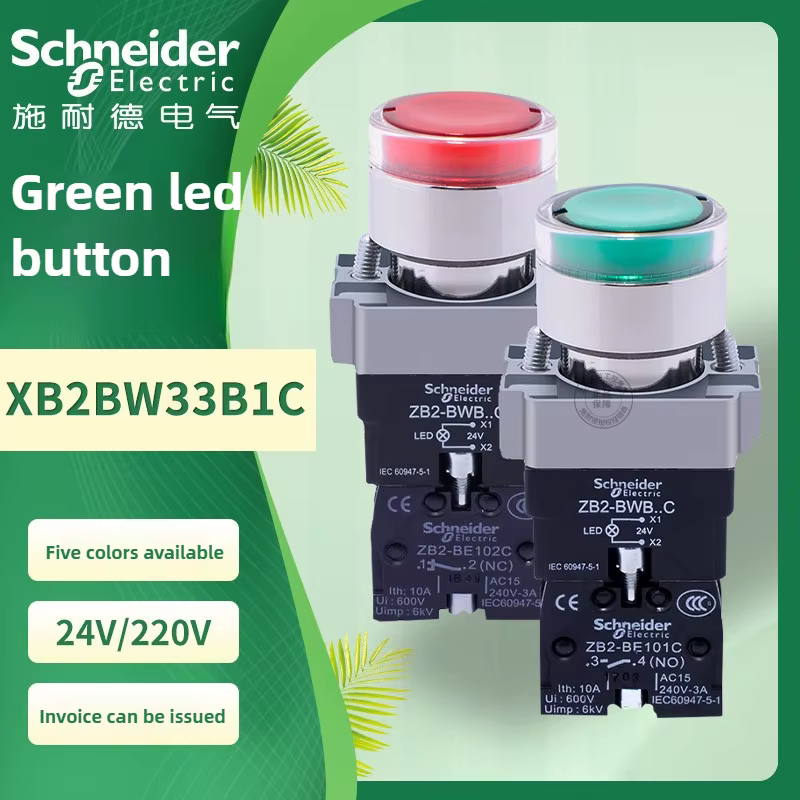 Schneider Electric interrupteur à bouton-poussoir lumineux à réinitialisation automatique XB2BW33B1C vert normalement