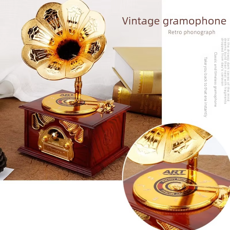 Gramophone vintage, boîte à musique nostalgique