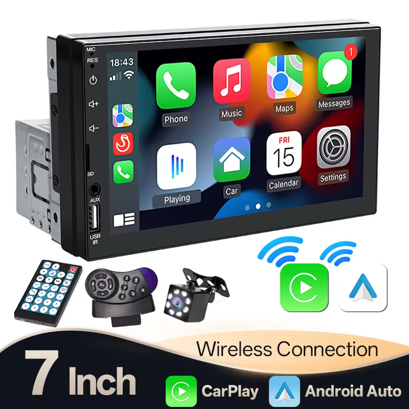 Hippcron 7 "1Din autoradio sans fil CarPlay Android Auto Bluetooth AUX USB universel multimédia lecteur MP5 lien miroir