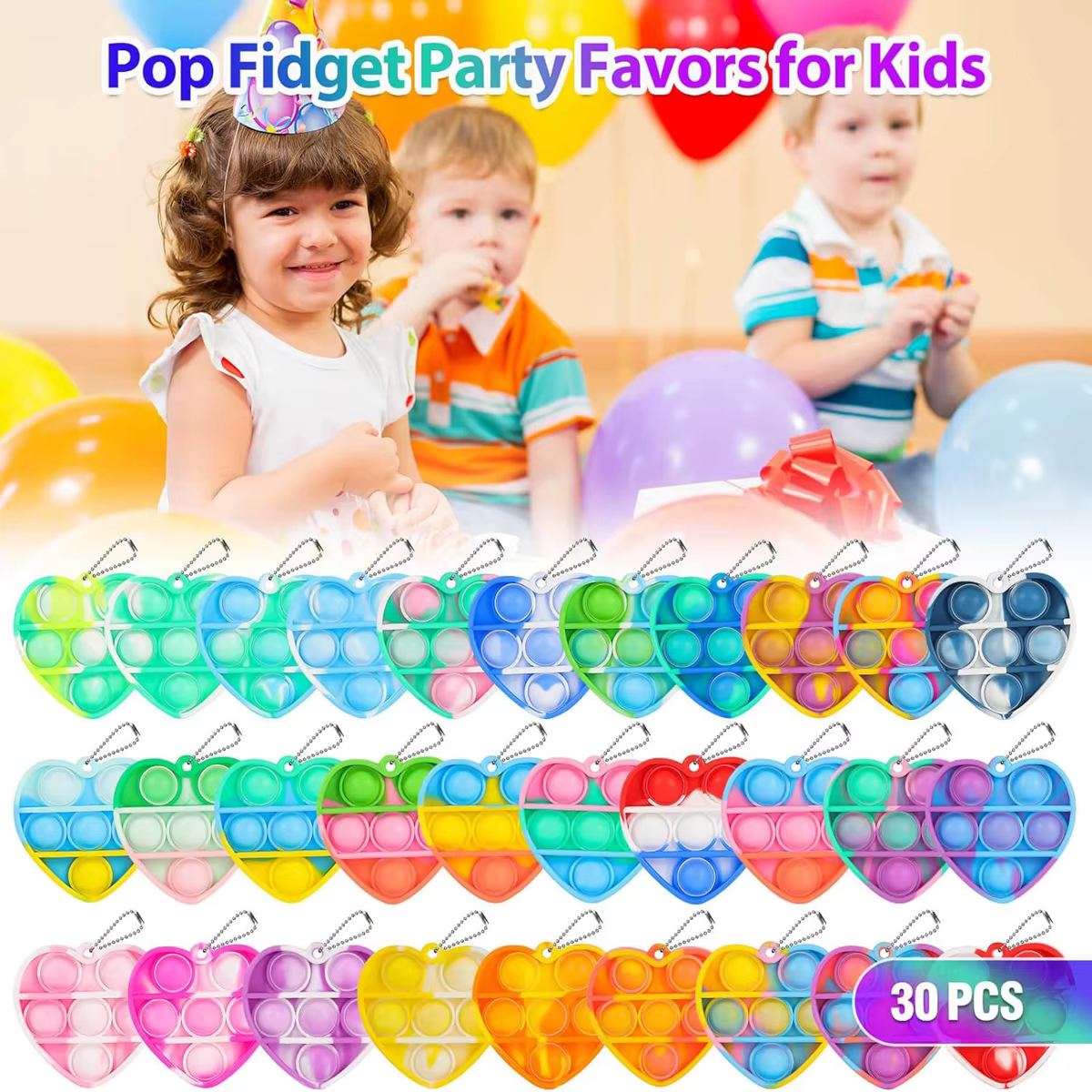 30 pièces Pop porte-clés It Fidget jouets Bracelet coeur