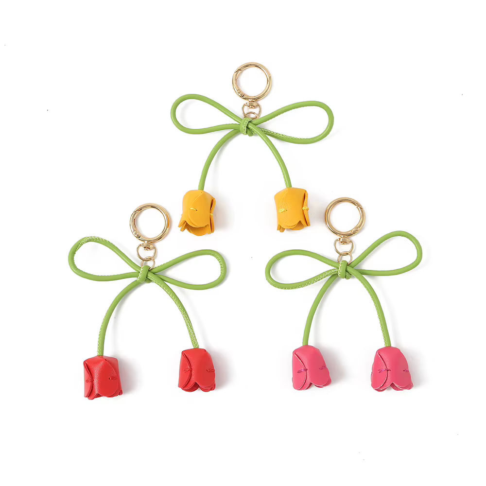 Porte-clés en PU avec nœud tulipe