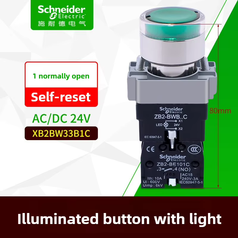 Schneider Electric interrupteur à bouton-poussoir lumineux à réinitialisation automatique XB2BW33B1C vert normalement