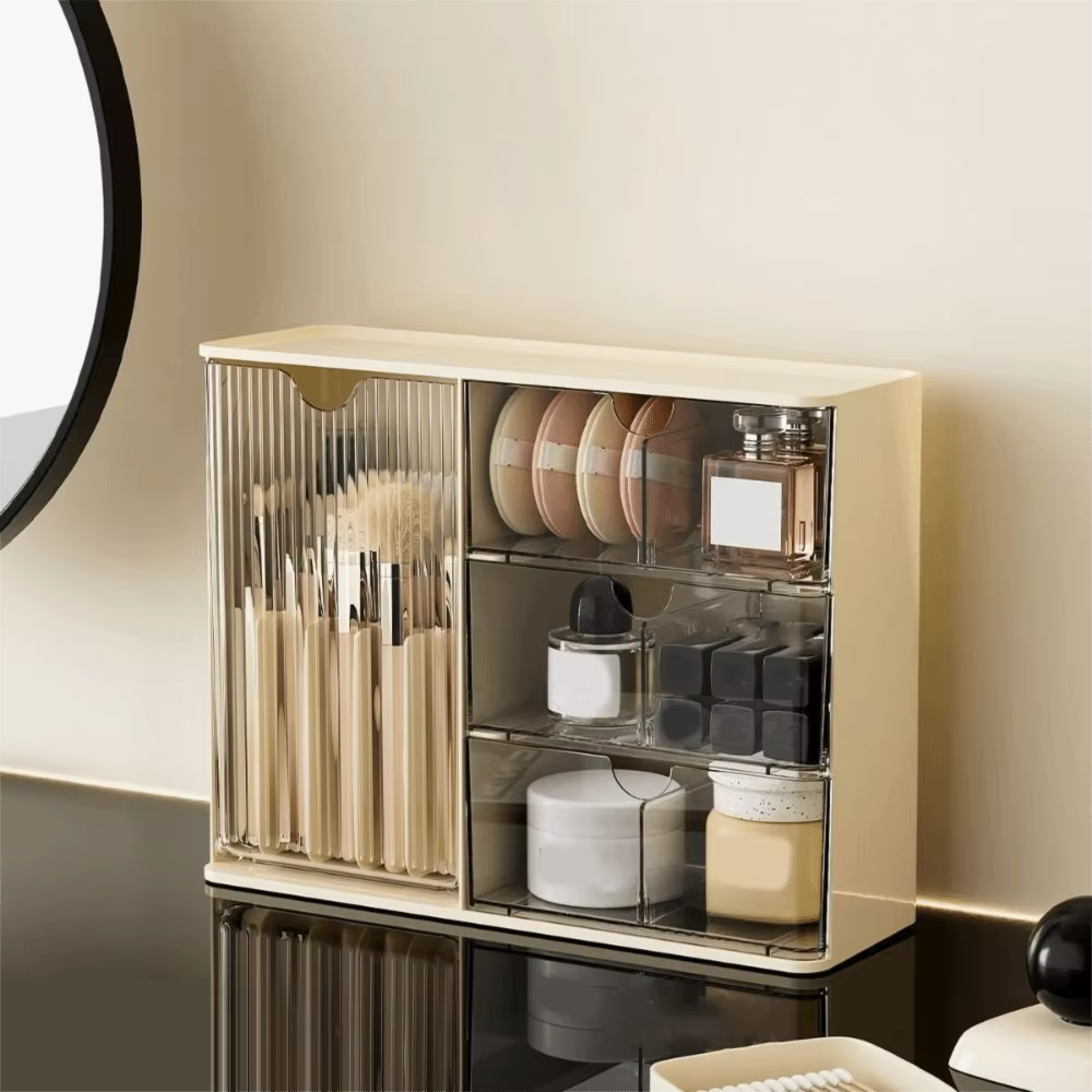 Boîte de rangement cosmétique en plastique transparente, grande capacité, style tiroir, avec tiroirs, anti-poussière