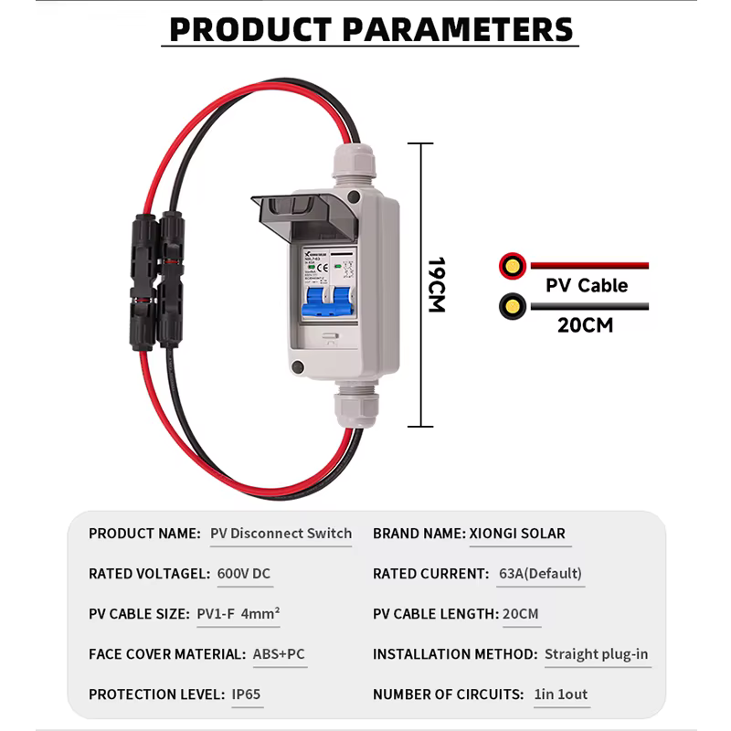 Boîte de déconnexion PV CC avec disjoncteur CC 600V 63A MCB IP65 HT 2 voies
