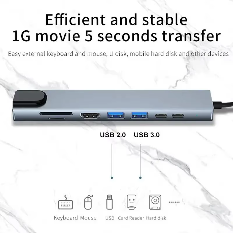 USB C Hub 8In1 7in2 7in1 Type C 3.1 à 4K adaptateur HDMI avec lecteur de carte RJ45 SD/TF PD Charge rapide pour MacBook ordinateur portable
