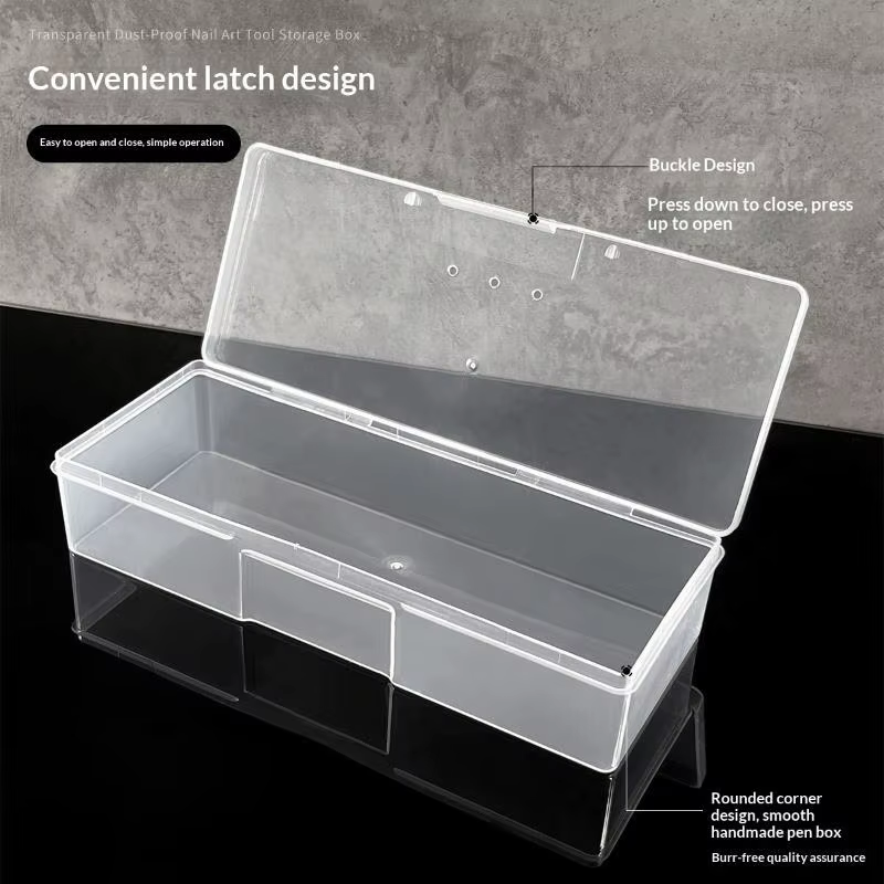 Boîte de rangement vide pour nail art, transparente, rectangulaire, en plastique, pour le rangement classifié des strass et perles de manucure