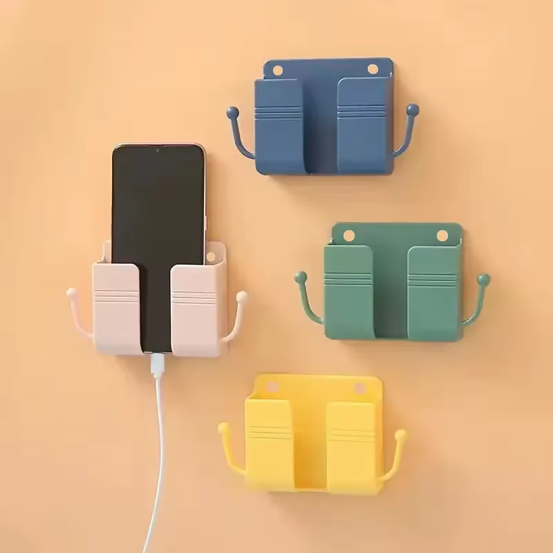 Boîte de rangement pour télécommande de téléphone portable, boîte de rangement pour chambre à coucher, cuisine, support mural adhésif pour téléphone avec crochets, 1 pièce