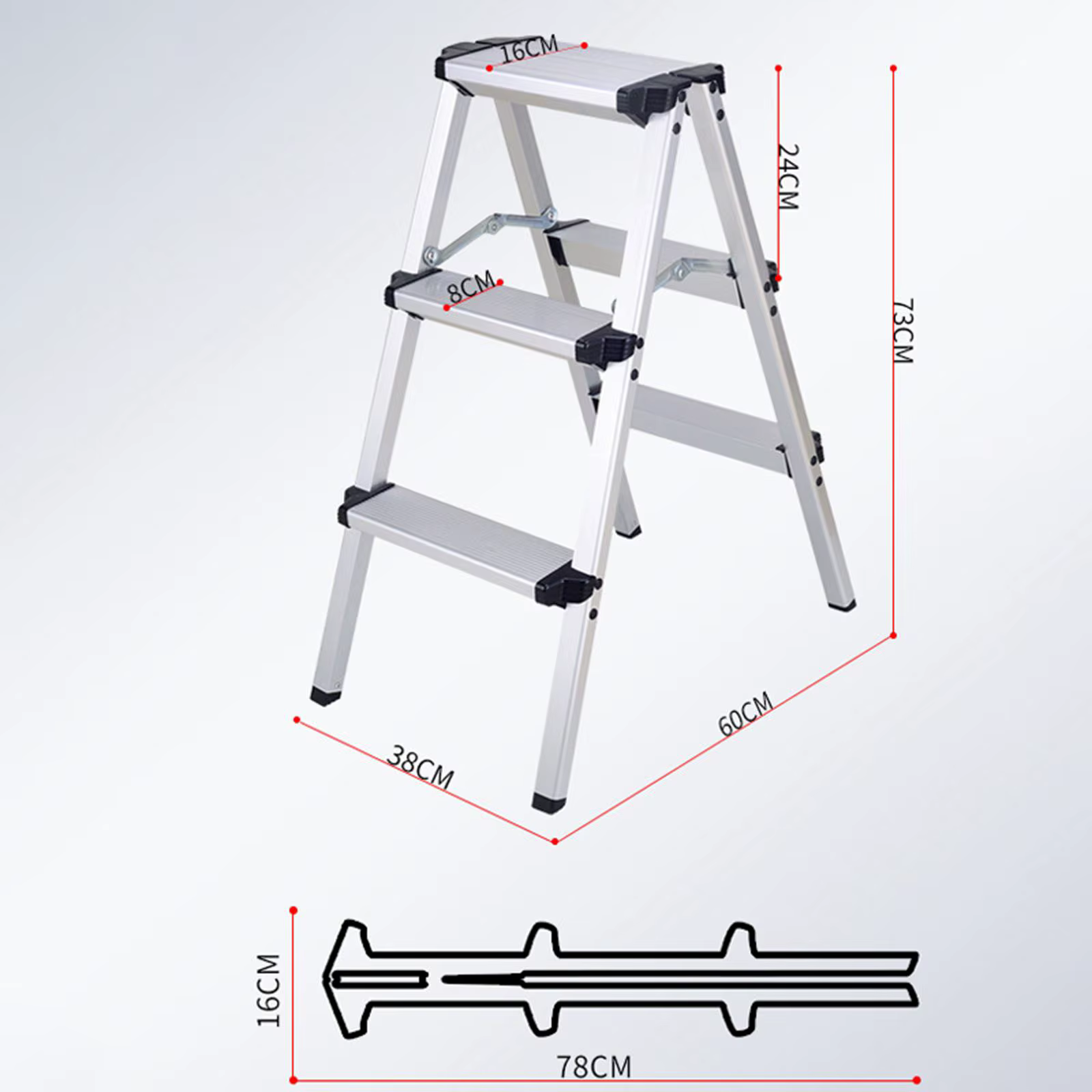 Tabouret à 3 marches, échelles à chevrons