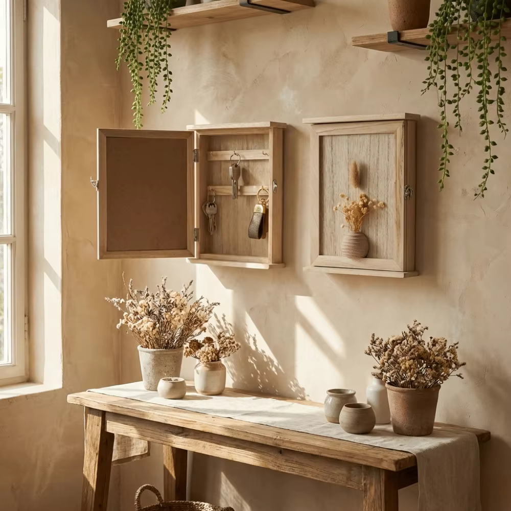 Boîte de rangement murale en bois pour clés