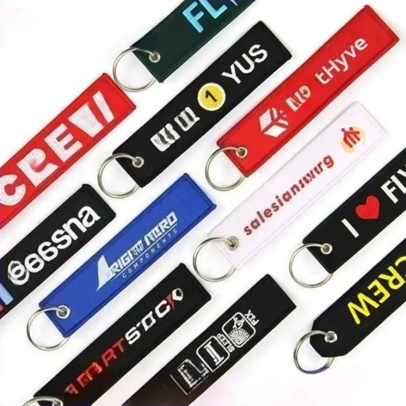 Porte-clés avec LOGO personnalisé, sangle en toile vierge, porte-clés brodé personnalisé, ruban populaire pour moto, accessoire de sac
