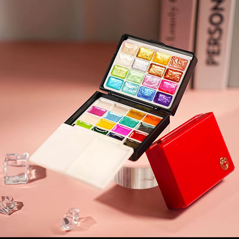 Kit de peinture à l'aquarelle solide professionnel de 32 couleurs, 0,5 ml, boîte pliable portable, outils de peinture pour artistes débutants et professionnels