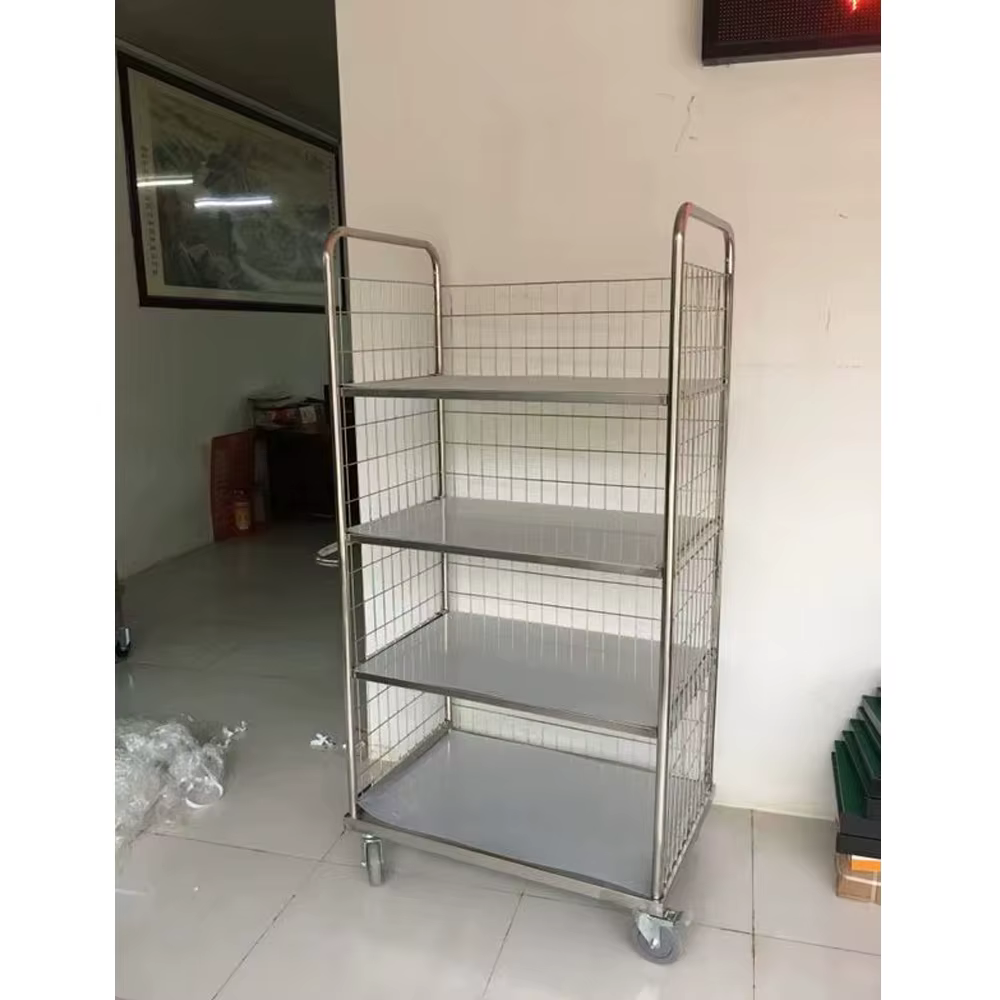 Logistique pliante personnalisée, stockage de fret, entrepôt mobile en métal, chariot à cage en acier inoxydable 304