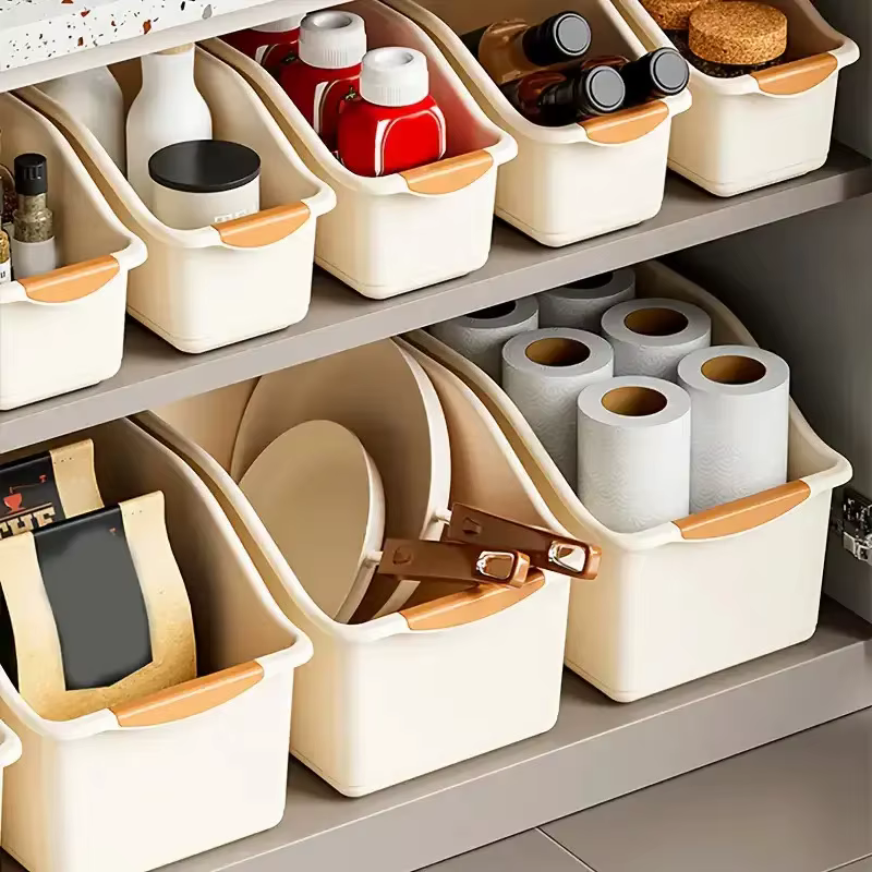 Ensemble de bacs de rangement en plastique courbés - Boîtes d'organisation polyvalentes pour les produits de nettoyage et les essentiels ménagers
