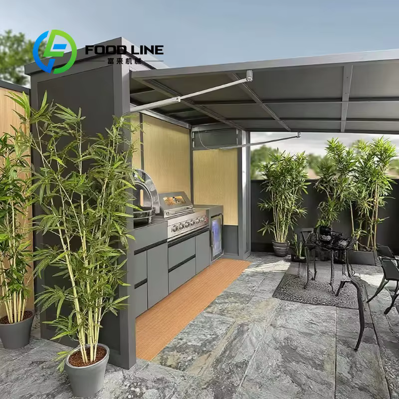 Abri modulaire personnalisé résistant aux intempéries avec pavillon de cuisine extérieure