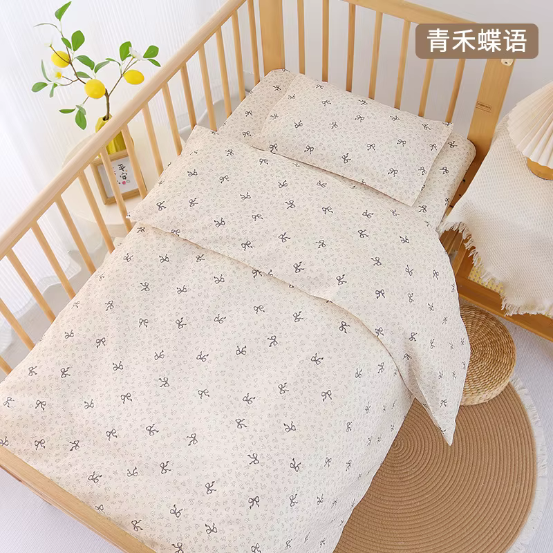 Ensemble de literie pour nouveau-né, 3 pièces, en coton doux, imprimé de dessin animé, couleur, pour chambre à coucher, lit, lin, housse de couette, draps, oreiller