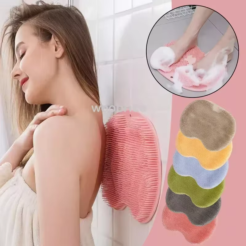 Tapis de bain salle de bain Silicone frotter dos brosse salle de bain anti-dérapant lavage pied Pad Massage tapis de douche avec ventouse exfoliant BrushPad