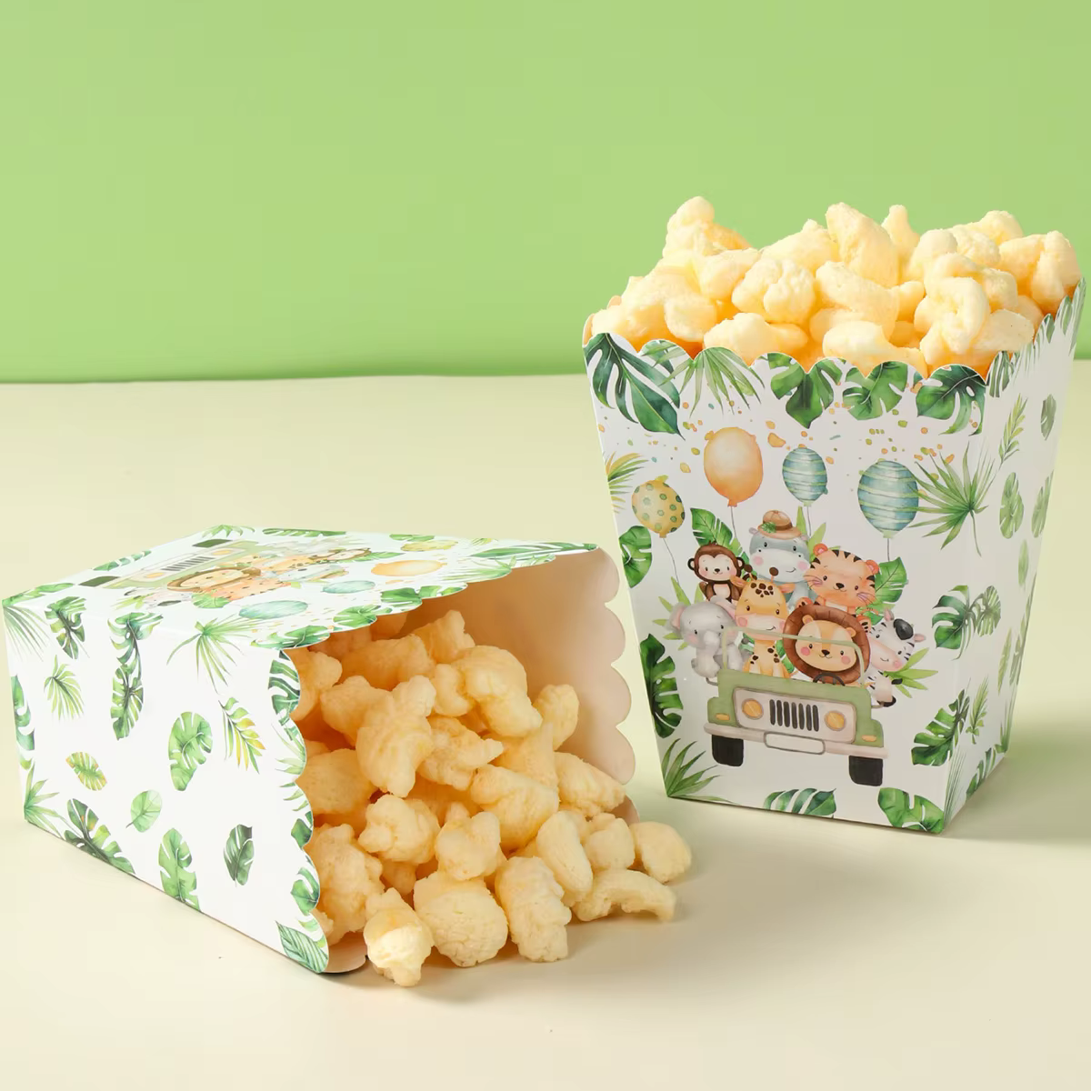 Boîtes à pop-corn pour animaux de la Jungle, boîtes à friandises du Zoo, fournitures de fête d'anniversaire sur le thème de la Jungle en papier, cadeaux de réception-cadeau pour bébé, décorations de n
