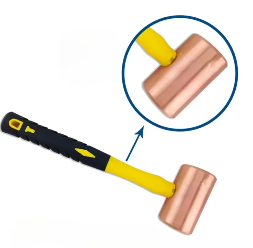 Marteau cylindrique en cuivre pur sans étincelle, tête ronde, poignée en caoutchouc, anti-alose, multifonction, outils à main pour le travail des métaux