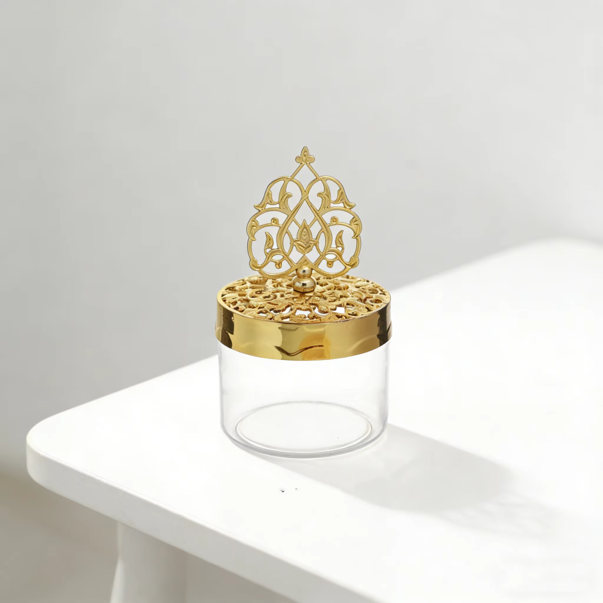 Boîte à bonbons dorée, boîte-cadeau ronde pour fête de mariage arabe du moyen-orient