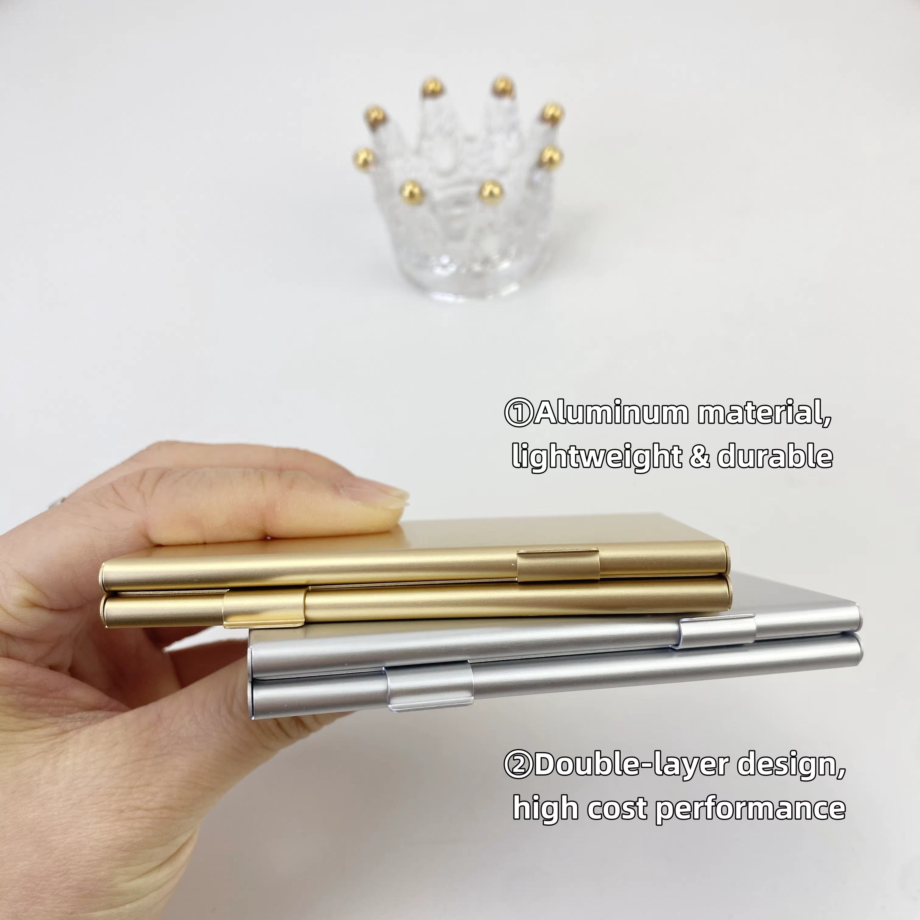 Boîte magnétique ultra-fine en aluminium à double couche DIY compacte - Étui rechargeable pour fards à paupières et blush