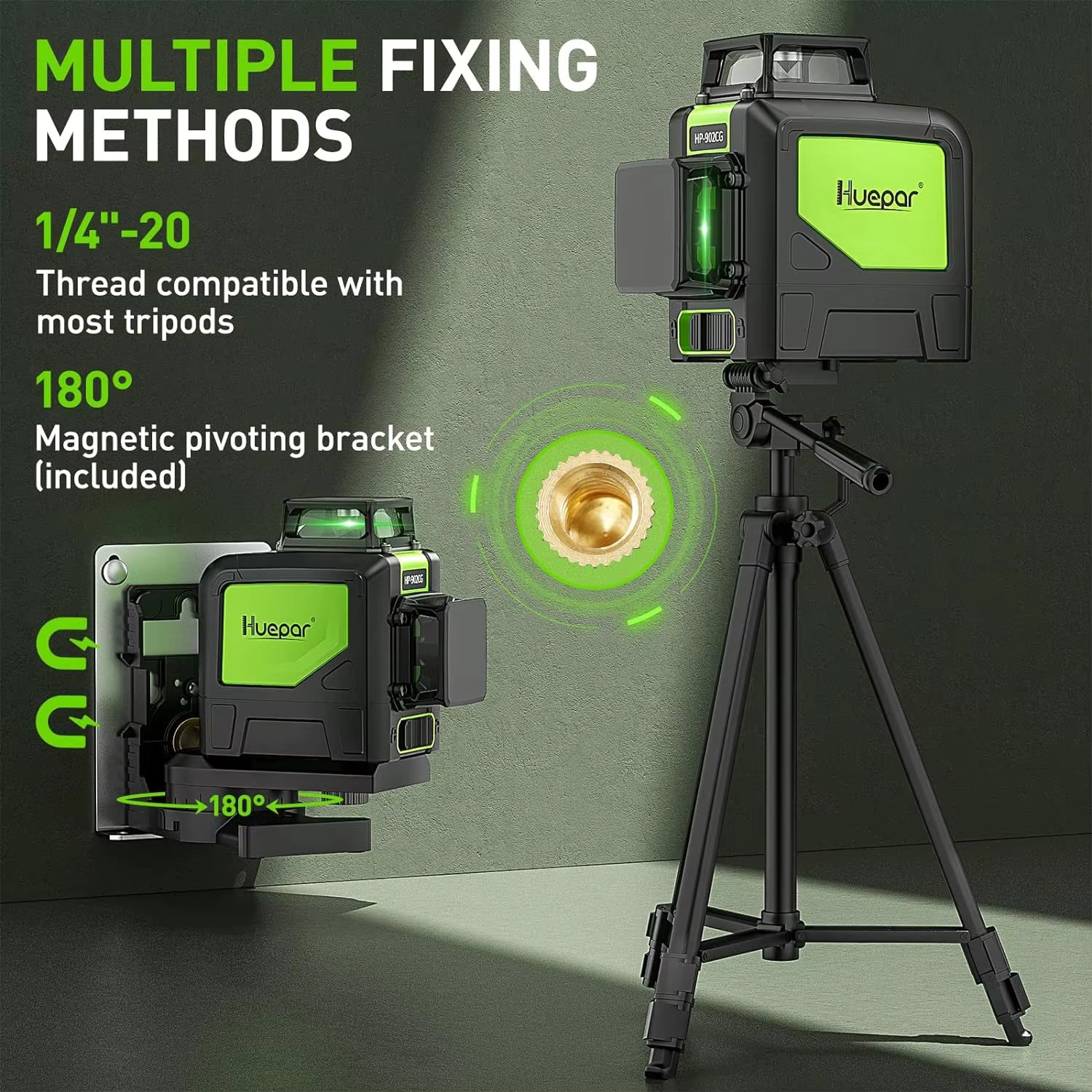 Huepar-niveau laser croisé à 360 ° auto-décrochant 902CG