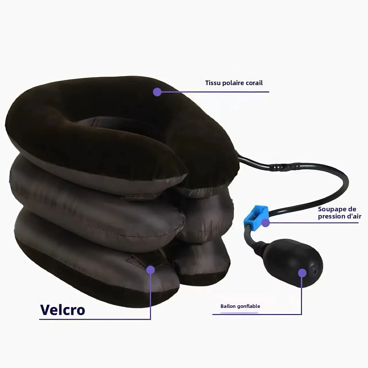 Collier de traction cervical gonflable à tube unique 3 couches