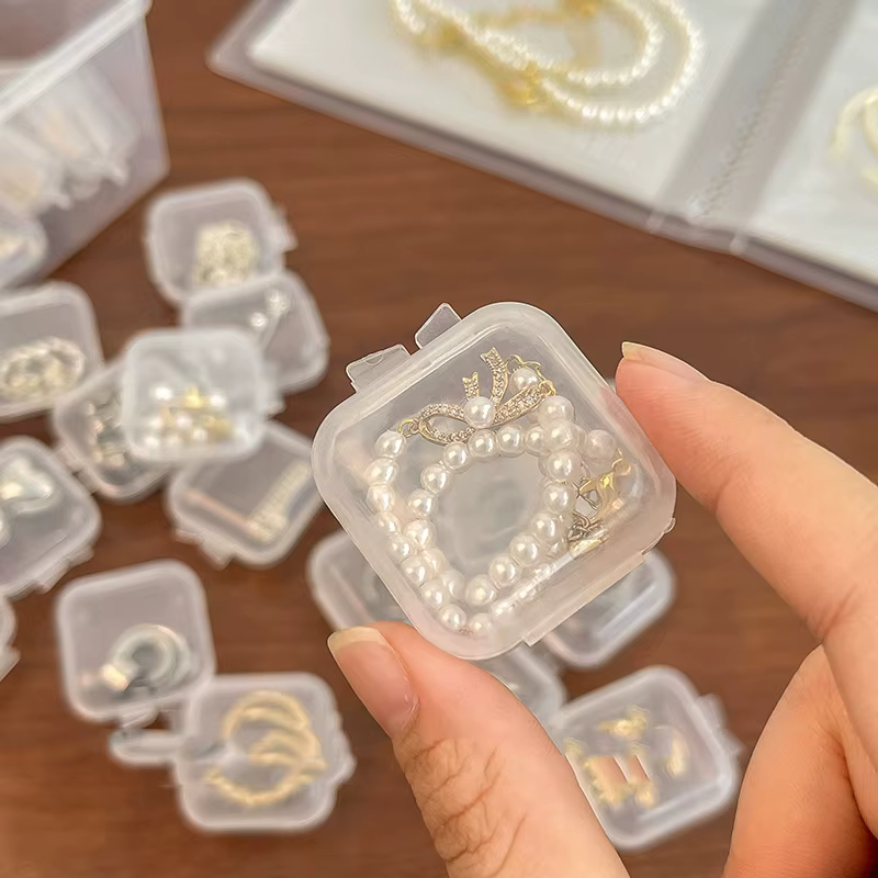 Mini boîte de rangement en plastique carré transparent