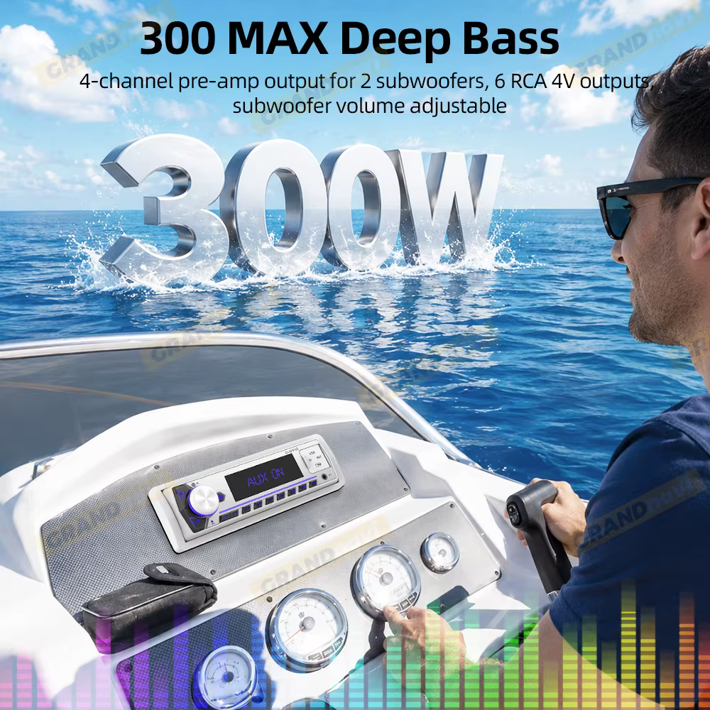 Autoradio marin 1Din, lecteur MP3, Bluetooth, radio bateau, écran LCD numérique, AM FM RDS, SD, AUX pour yacht, quad, UTV, camping-car, voiturette de golf