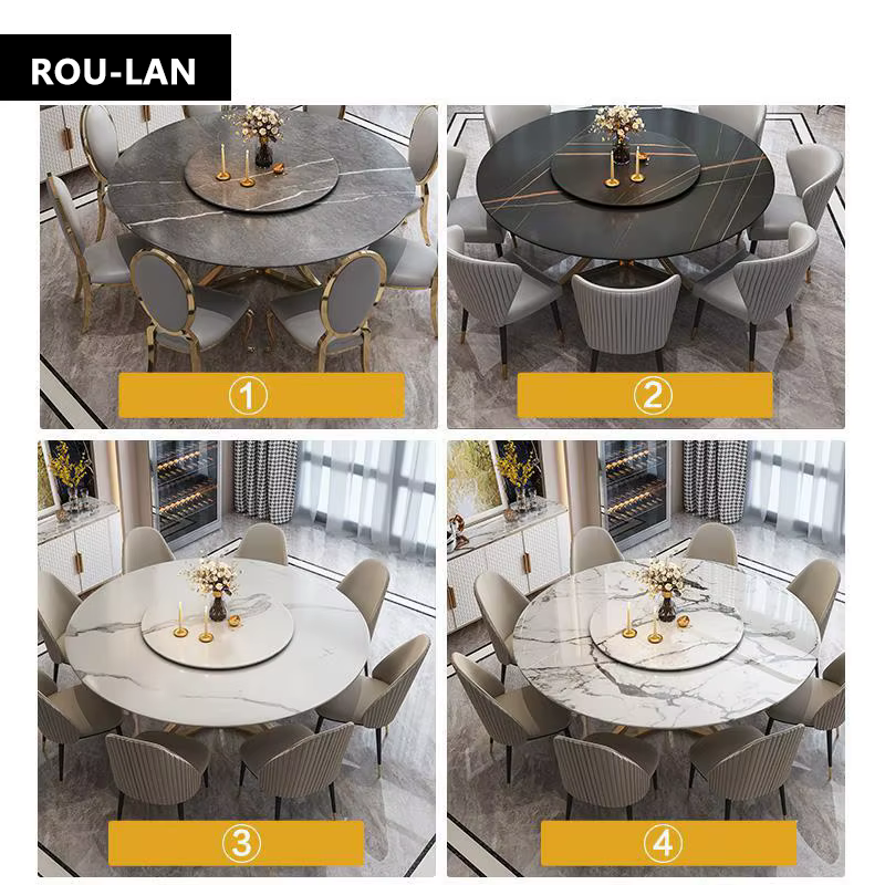 Table à manger moderne en marbre et ardoise pour restaurant, plateau tournant simple pour la maison