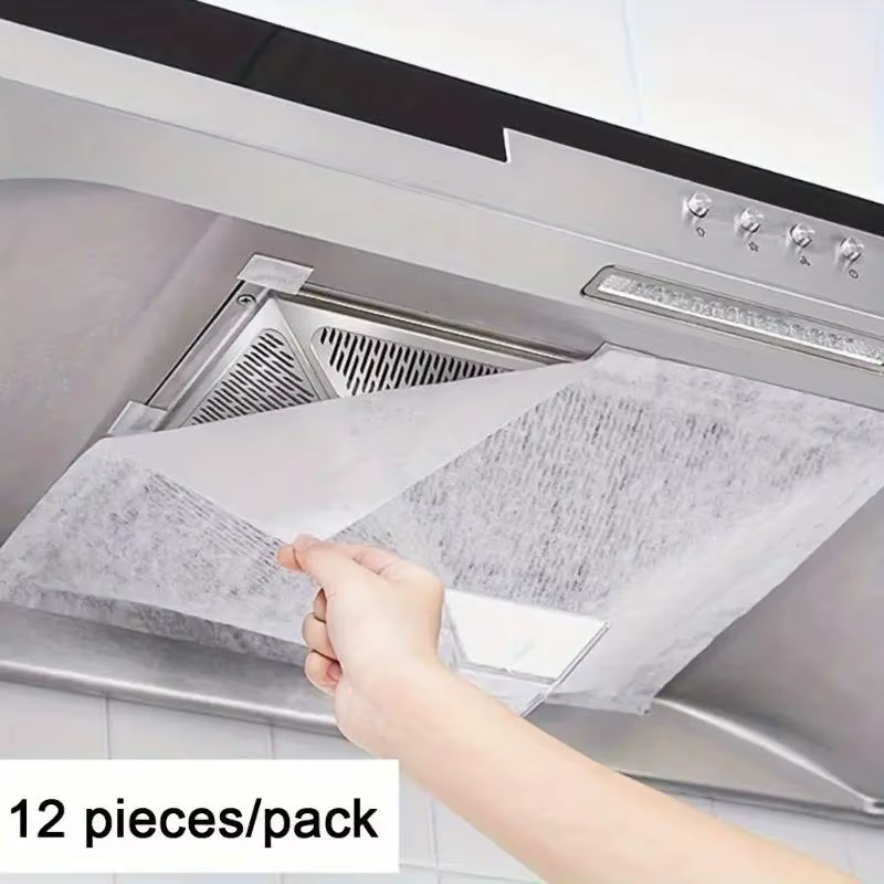 Lot de 12 filtres en papier absorbant pour hotte de cuisine, couvre-hottes jetables anti-graisse pour hotte aspirante latérale
