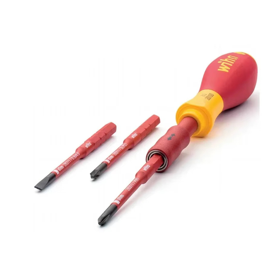 Tournevis isolé 6-en-1 WIHA 38611 1000V | Outil de réparation pour électricien avec 6 embouts fins et un porte-embouts