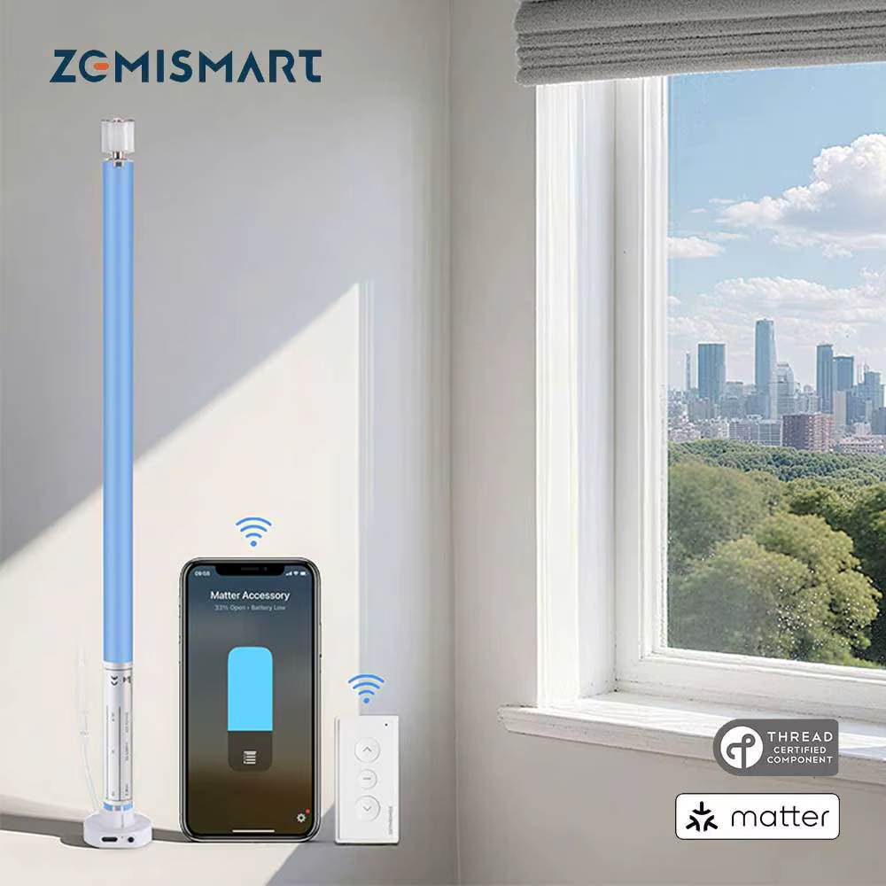 Zemismart Matter sur fil moteur de stores à rouleau intelligent pour Tube de 25mm 28mm batterie intégrée Homekit Google Home Smartthings