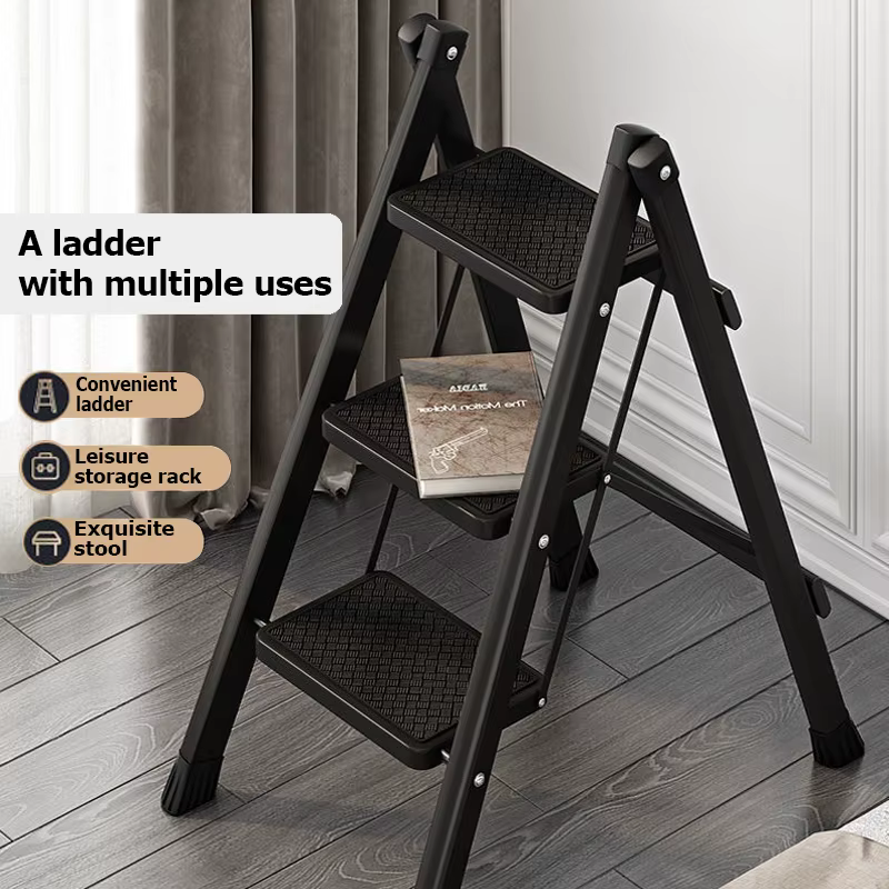 Échelle pliante 2/3/4 marches en acier au carbone pliable maison échelle portable escabeau Stable étagère de rangement pour la maison multifonctionnelle