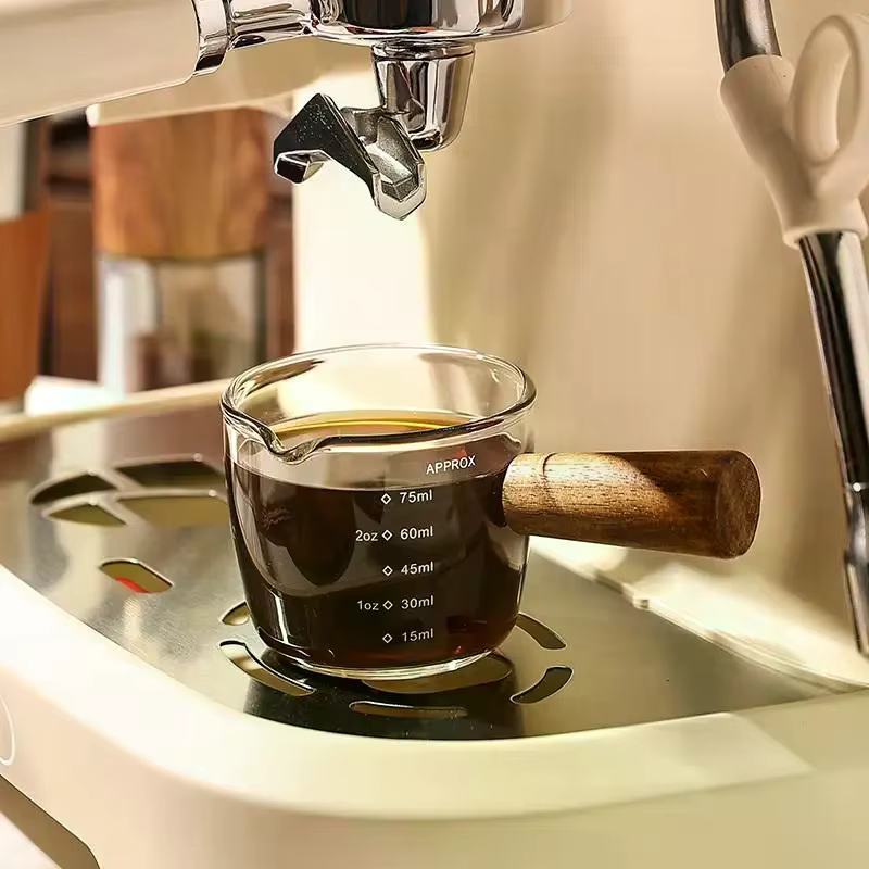Tasse à mesurer en verre résistant à la chaleur de 75 ml, carafe à lait en verre à double ouverture avec poignée, tasses à mesurer en verre graduées