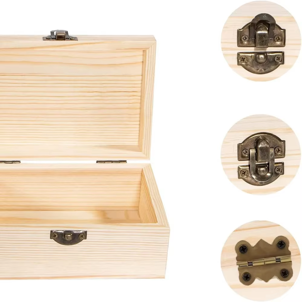 Boîte de rangement en bois avec couvercle à charnière