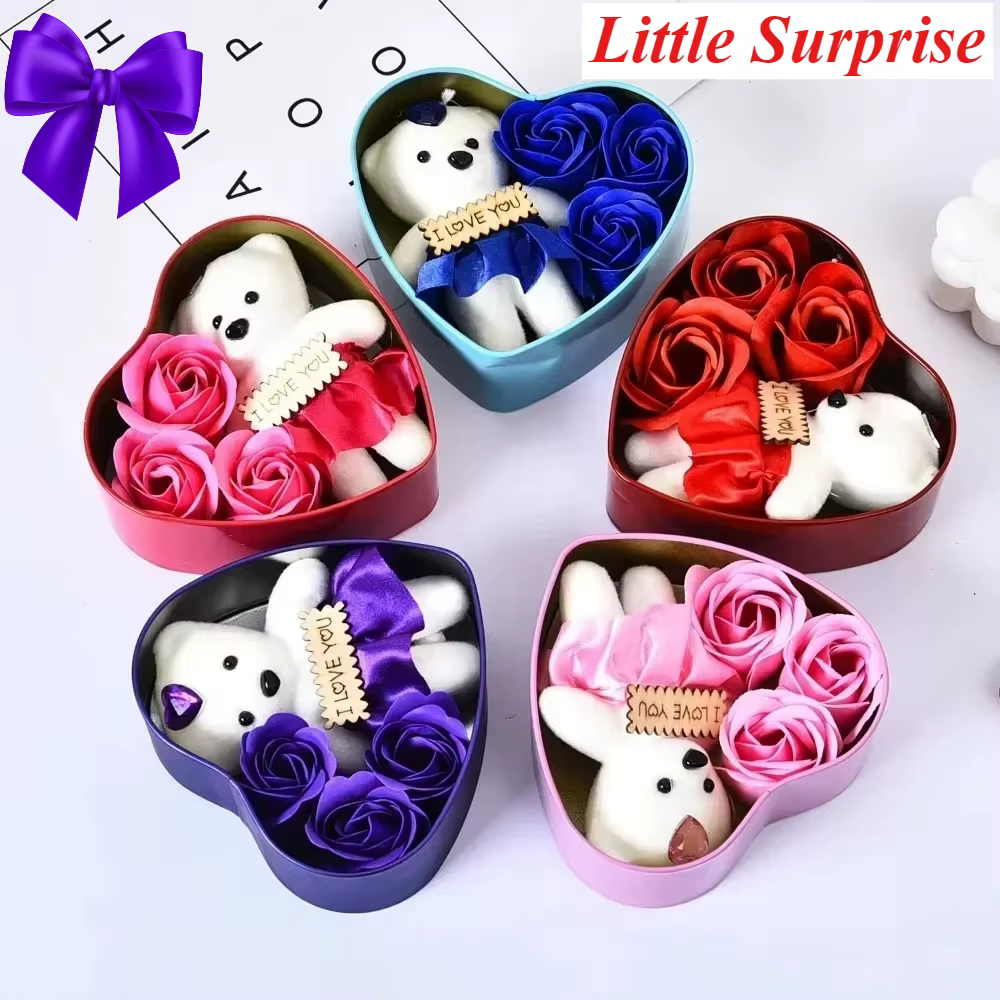 Coffret cadeau ours Rose pour la saint-valentin