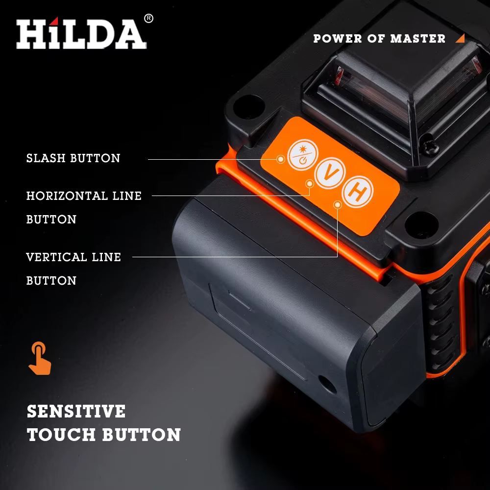 HILDA-Niveau Laser Vert 3D/4D, 12/16 Lignes Auto-Abrasives, Croix Horizontale et Verticale à 360 °, Super Injuste