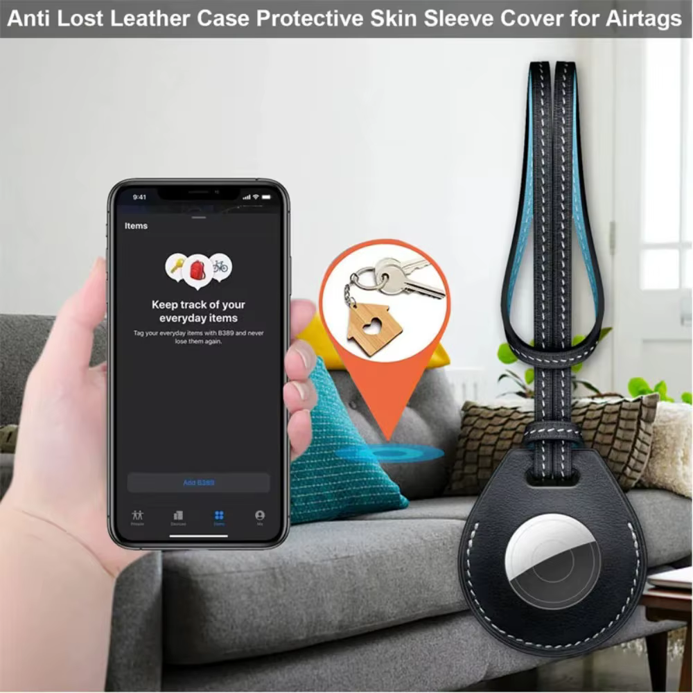 Porte-clés de localisation personnalisé en cuir gravé au laser pour Airtag – Étui de protection pour hommes et femmes – Cadeau idéal
