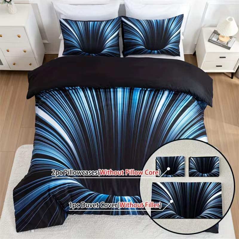 Ensemble de housse de couette 3 pièces, housse de literie 3D bleue et noire, décor de chambre pour hommes femmes adultes, tissu confortable et doux sans noyau d'oreiller