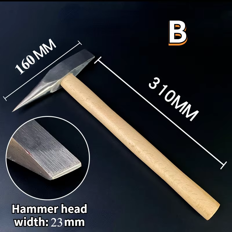 Marteau géologique 2 en 1 à tête plate pointue avec manche en bois pour la prospection minérale des roches