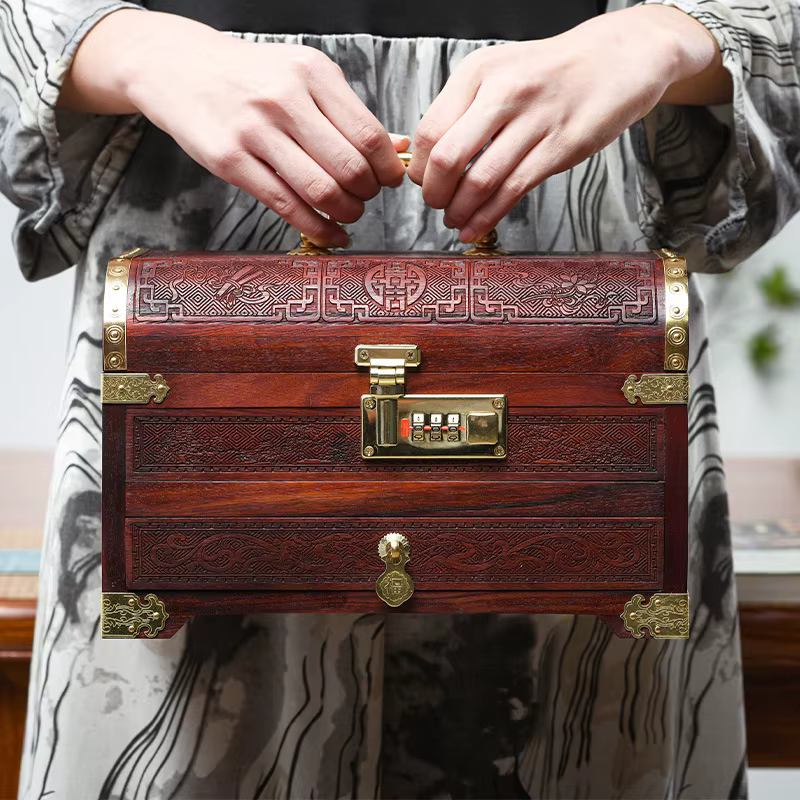 Boîte de rangement pour bijoux en bois massif d'acajou haut de gamme