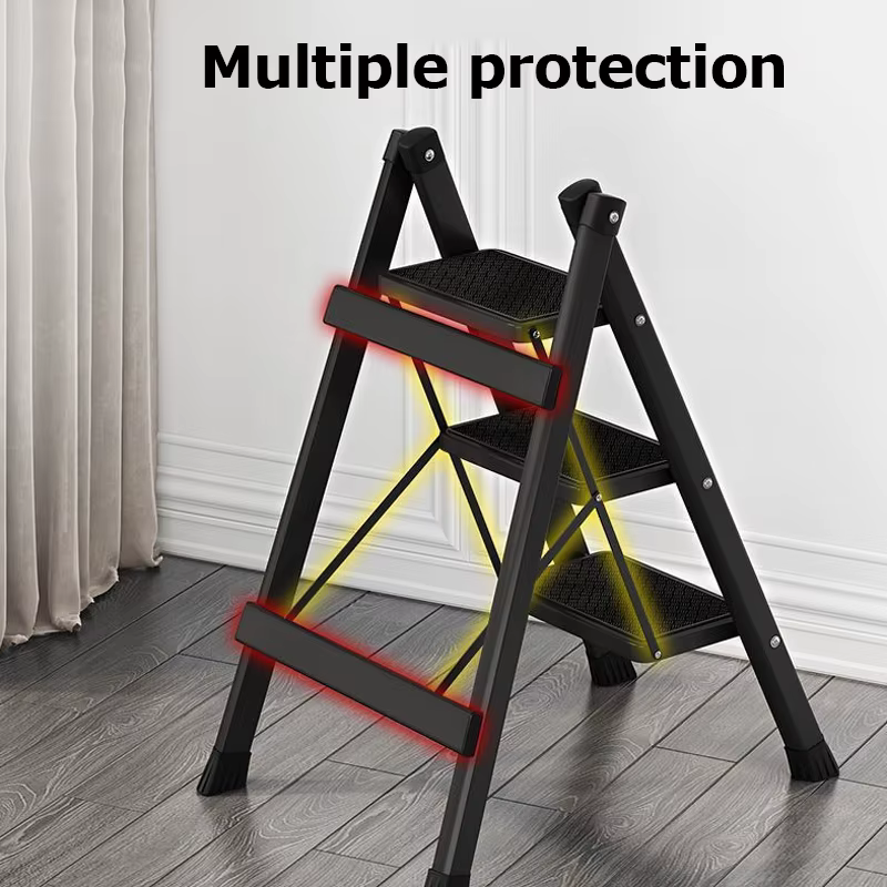 Échelle pliante 2/3/4 marches en acier au carbone pliable maison échelle portable escabeau Stable étagère de rangement pour la maison multifonctionnelle