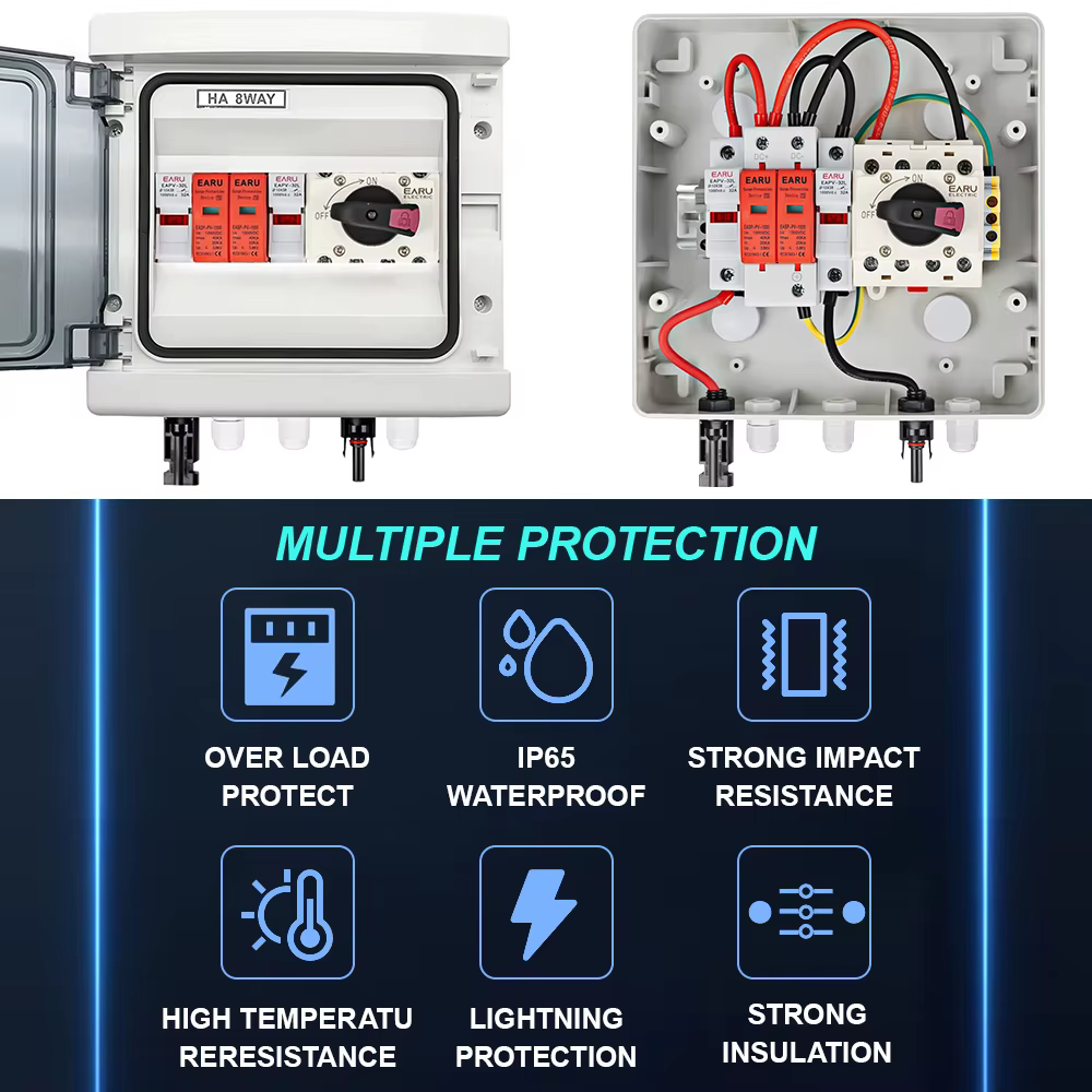 Boîtier de Combinateur Photovoltaïque Solaire DC 1000V 1 Entrée 1 Sortie avec Protection Contre les Surtensions et la