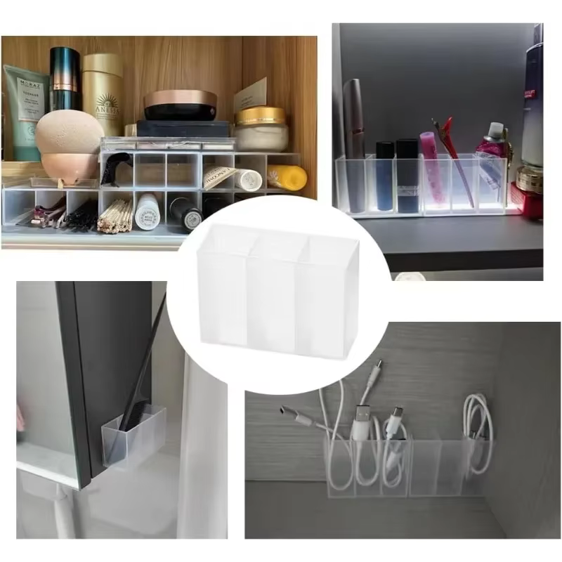 Mini boîte de rangement en plastique à 3 grilles