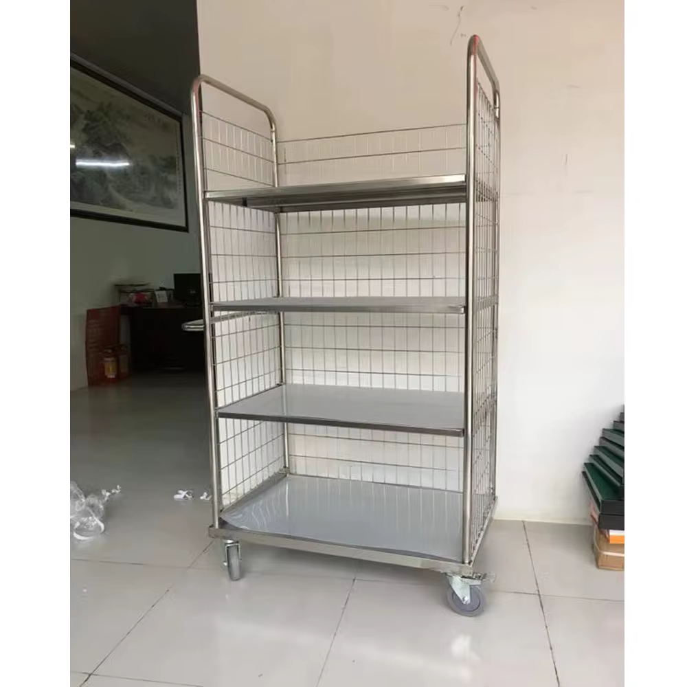 Logistique pliante personnalisée, stockage de fret, entrepôt mobile en métal, chariot à cage en acier inoxydable 304