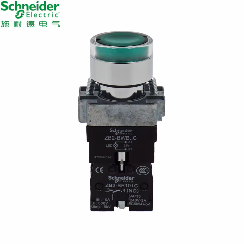 Schneider Electric interrupteur à bouton-poussoir lumineux à réinitialisation automatique XB2BW33B1C vert normalement